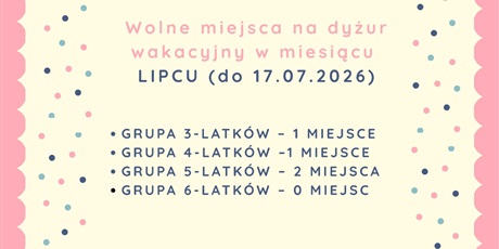 WOLNE MIEJSCA - DYŻUR WAKACYJNY